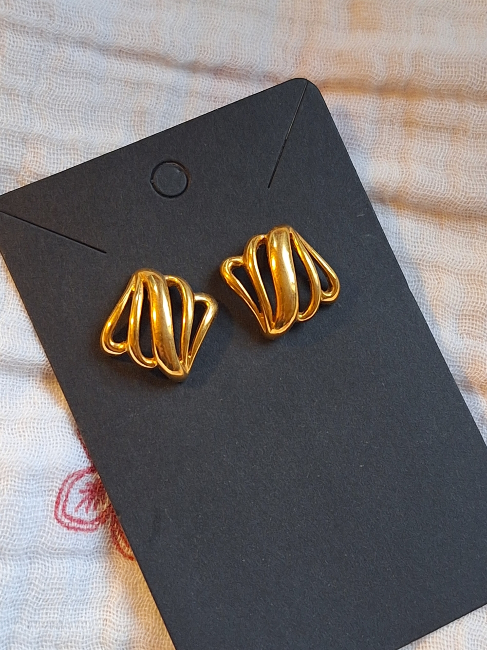 Gold-Tone Sculptural Wave Stud Earrings - Women Jewelry